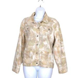 Chico's Women's Jean Jacket Tan & white denim Size L